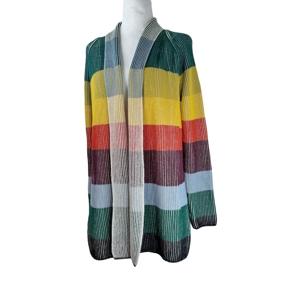LANDS END Drifter Women's Multicolor Layered Ribbed Long Cardigan Sweater S - Picture 4 of 6